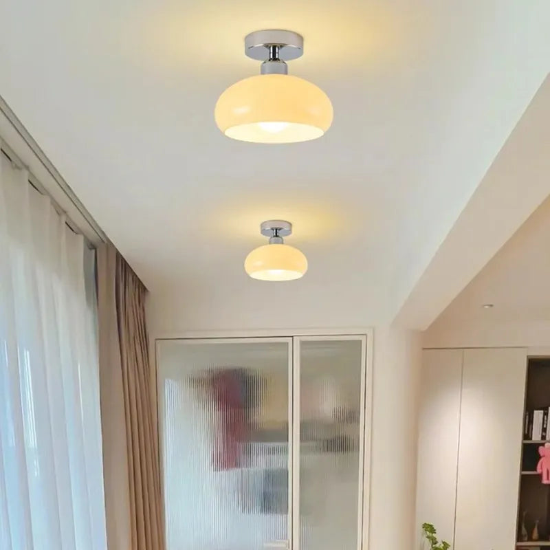 Plafonnier LED en verre nordique rétro crème décor lampe or E27 éclairage pour allée couloir salon luminaires d'intérieur Lustre - vue 4 sur 9