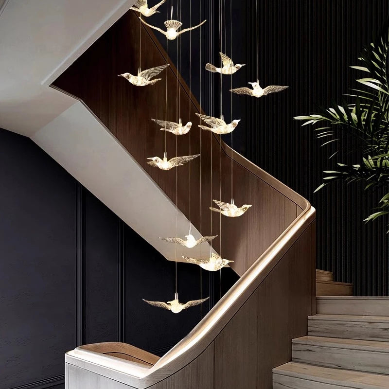 YOULAIKE oiseau design led lustre pour escalier de luxe salon suspendu luminaire couloir longue spirale acrylique lampes - vue 2 sur 20