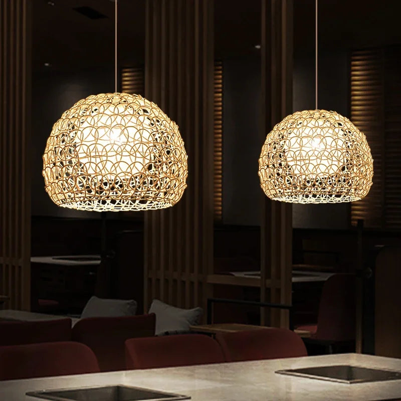 lustre en rotin tissé à la main style chinois moderne - vue 4 sur 14