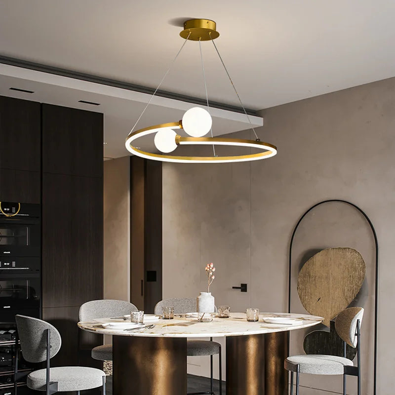 lustre nordique anneau led suspension éclairage luminaires - vue 4 sur 8