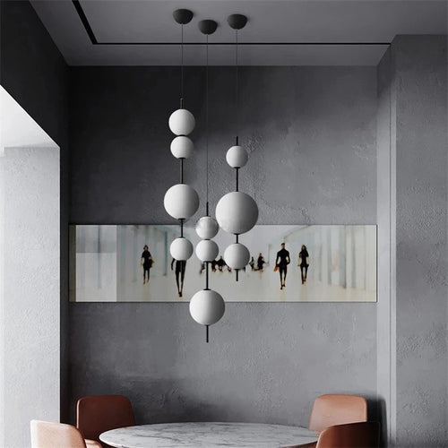 2024 LED White Glass Beads Pendant Chandelier Cafe Bar Bedroom Kitchen Round Ball Hanging Lighting Fixture Home Decor - vue 3 sur 9