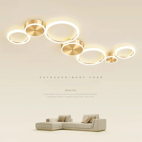 Plafond moderne à LEDs lustre en aluminium Simple plafonnier pour salon chambre salle à manger cercle anneaux plafonnier doré - vue 2 sur 12