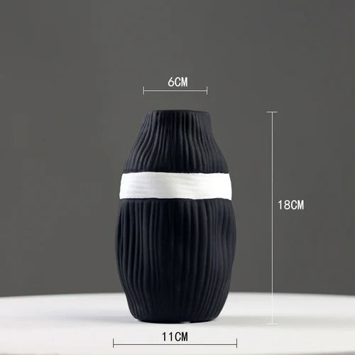 vase en céramique à rayures pour fleurs séchées décoratif - vue 11 sur 11