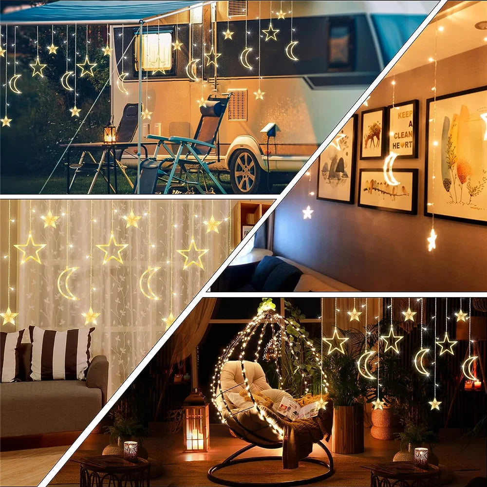 guirlande lumineuse rideau 138 led décorative pour Noël et fêtes - vue 6 sur 7