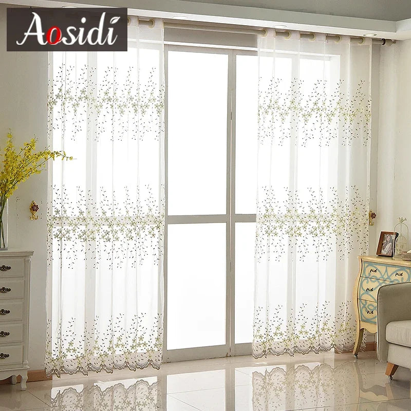 Voilage brodé fleurs style pastoral pour salon chambre - vue 2 sur 7