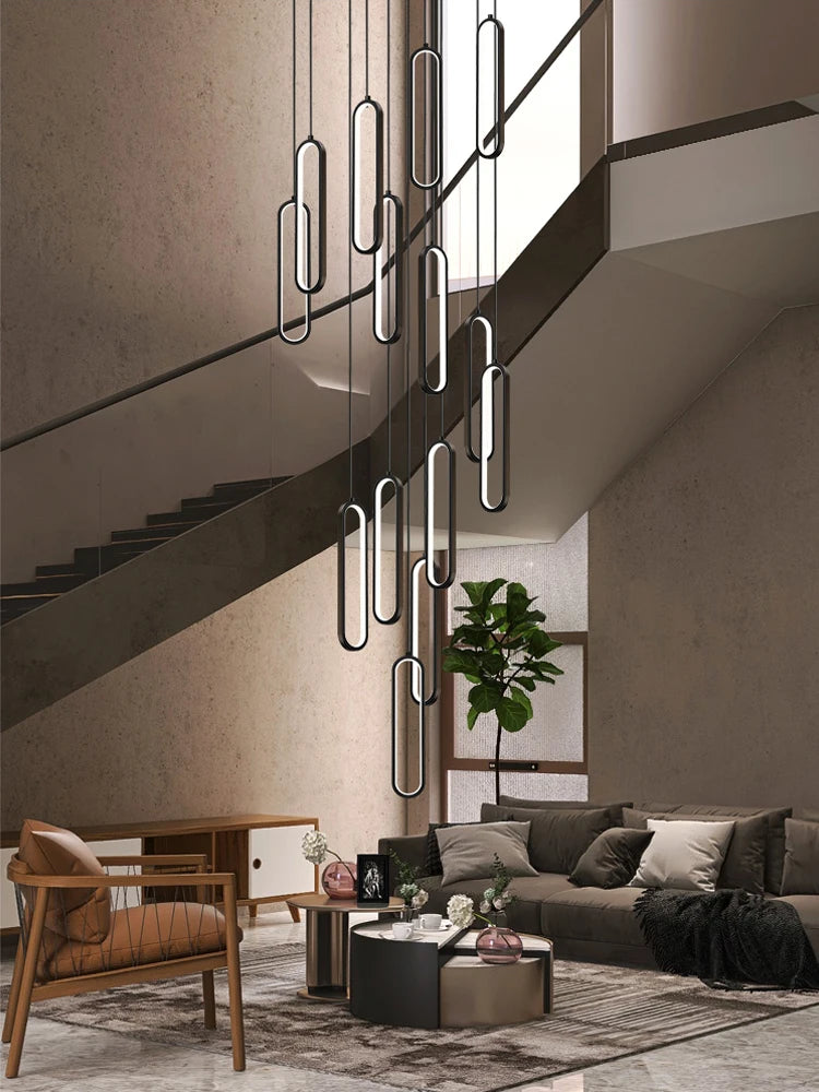 lustre ovale led minimaliste pour duplex hôtel penthouse - vue 5 sur 18
