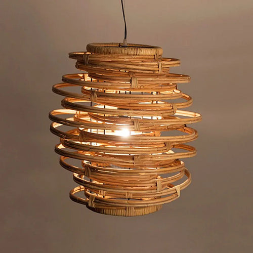 lustre en rotin style japonais vintage éclairage intérieur en bambou - vue 3 sur 5