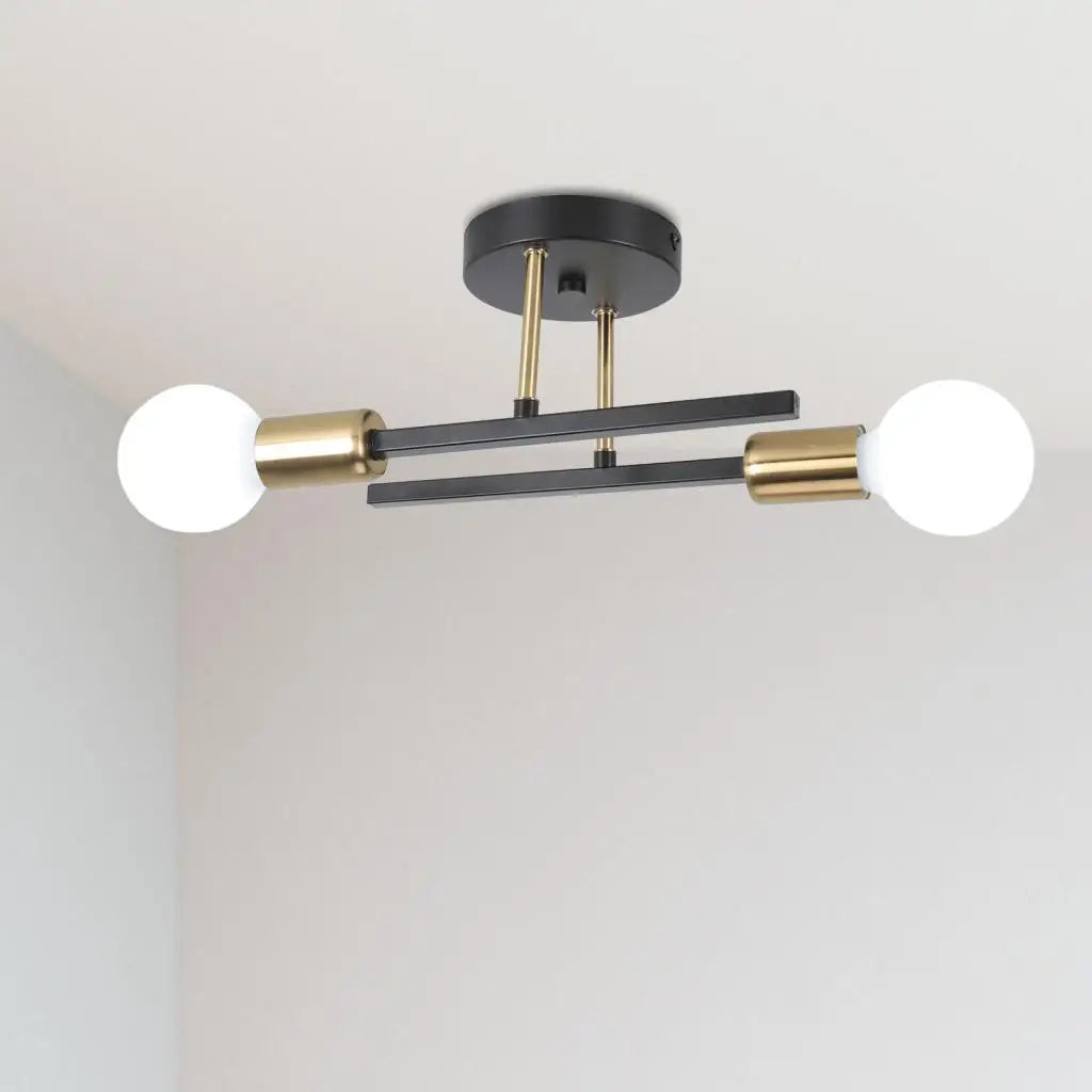 plafonnier rétro en fer forgé LED noir et or E27 lumière salon barre décoration moderne luminaire maison