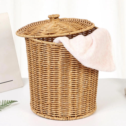 panier à linge tissé à la main avec couvercle et ouverture pratique - vue 5 sur 7