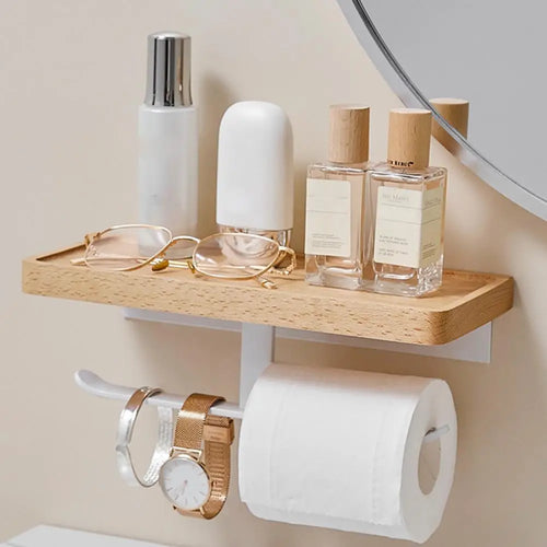 porte-mouchoirs en bois avec étagère pour salle de bain - vue 2 sur 8