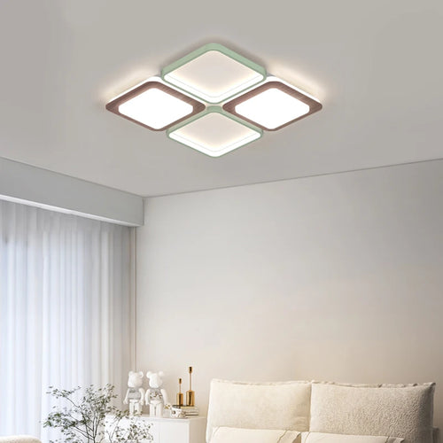 lampe de salon minimaliste carrée à grains de bois - vue 3 sur 18