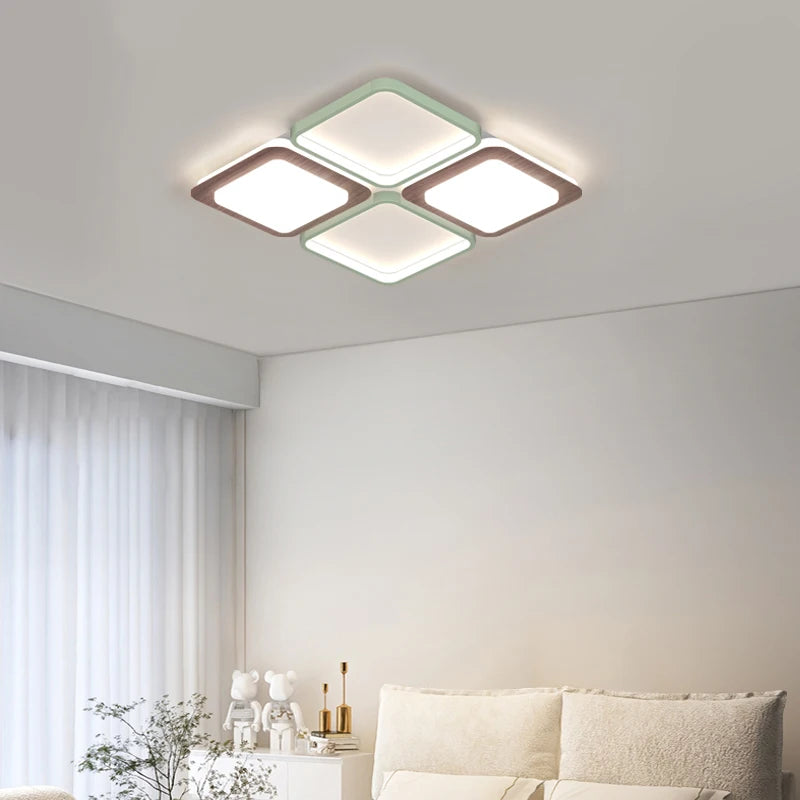 lampe de salon minimaliste carrée à grains de bois - vue 3 sur 18
