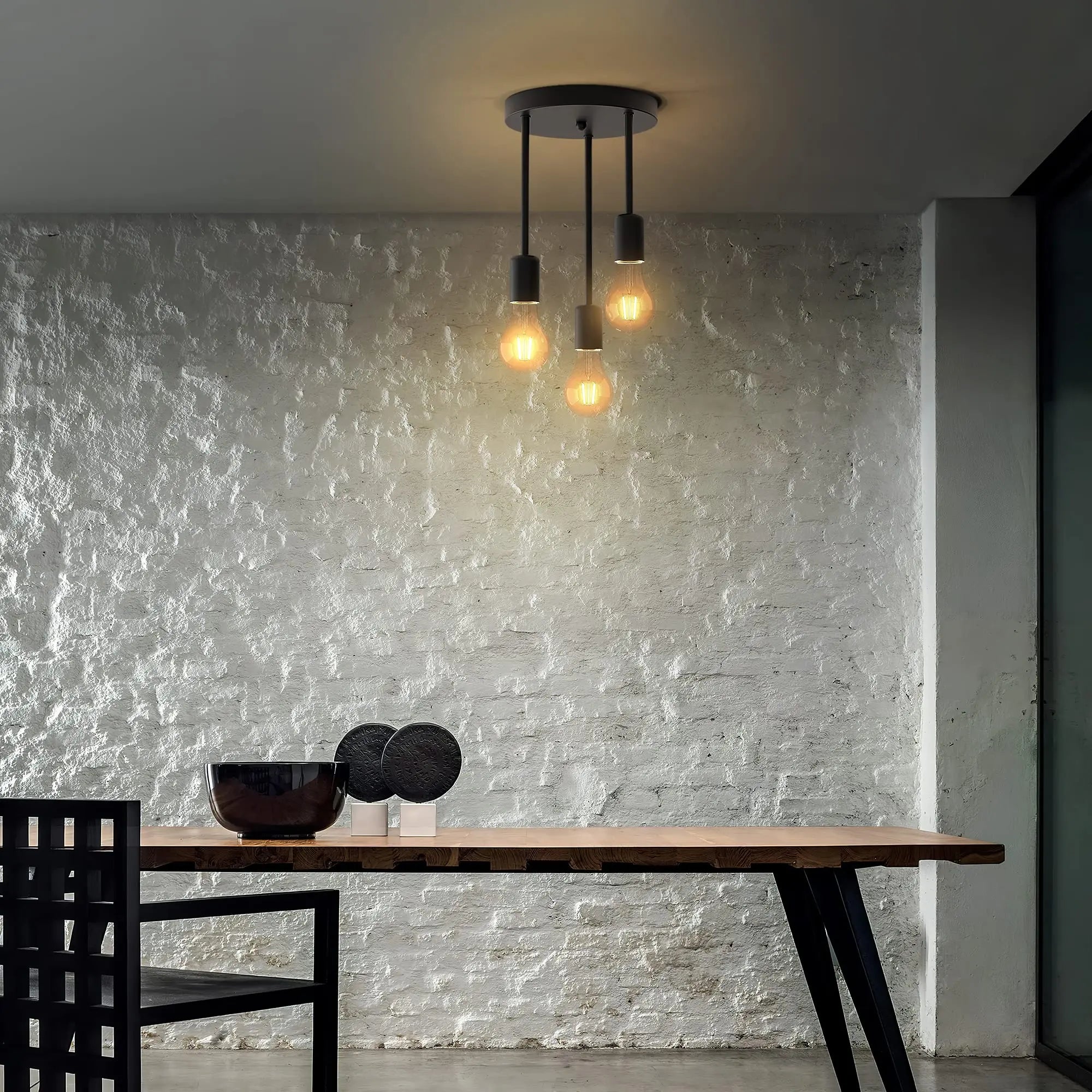 Grensk Plafonnier Industriel Noir 3 Têtes Ampoules Luminaire Vintage Pour Cuisine Balcon Porche Salon - vue 3 sur 10