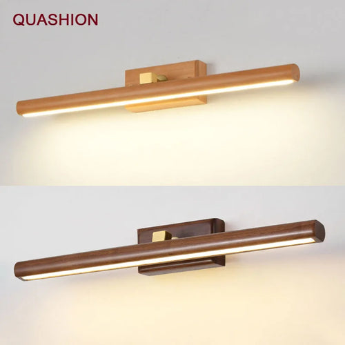 lampe de miroir scandinave en noyer noir led applique murale - vue 2 sur 8