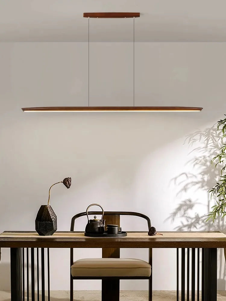 suspension led longue en bois massif moderne - vue 3 sur 15