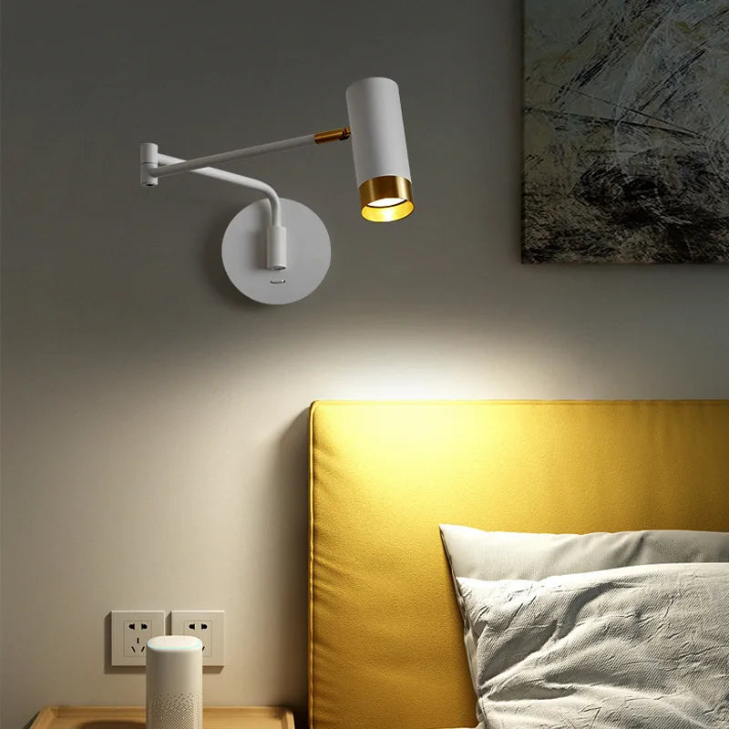 Applique murale LED à bascule télescopique balançoire bras long applique murale interrupteur d'applique interne éclairage de chevet domestique décor appliques lumières - vue 2 sur 21