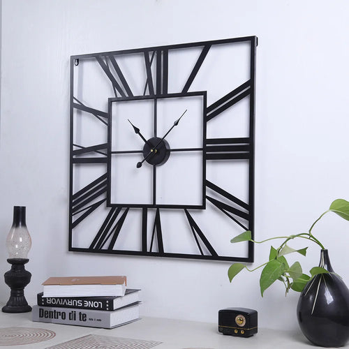 horloge murale moderne 3D rétro carrée chiffres romains décoration silencieuse - vue 4 sur 9
