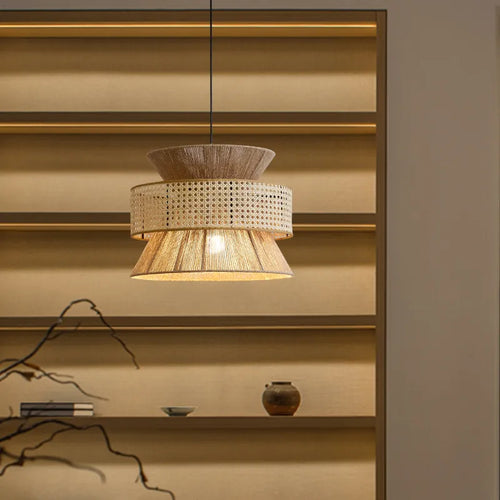 Suspension Sabi Wabi style chinois en rotin cannage - vue 6 sur 24