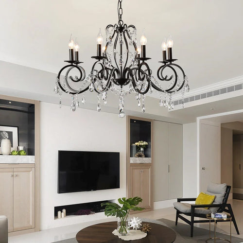 lustre classique en fer forgé et cristal pour intérieur industriel - vue 7 sur 6