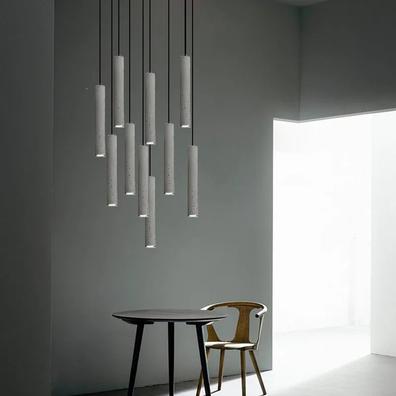Suspension LED nordique industriel géomantique Terrazzo créatif Restaurant Bar café longue ciment - vue 3 sur 9