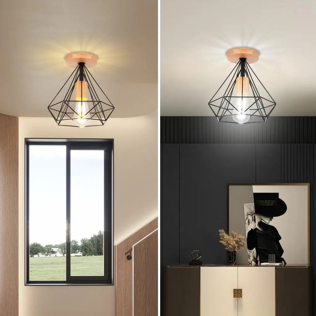 plafonnier industriel rétro led cage métal vintage luminaire - vue 2 sur 12
