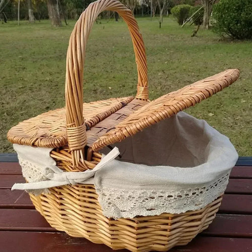 panier en osier style campagnard pour pique-nique et rangement - vue 4 sur 7