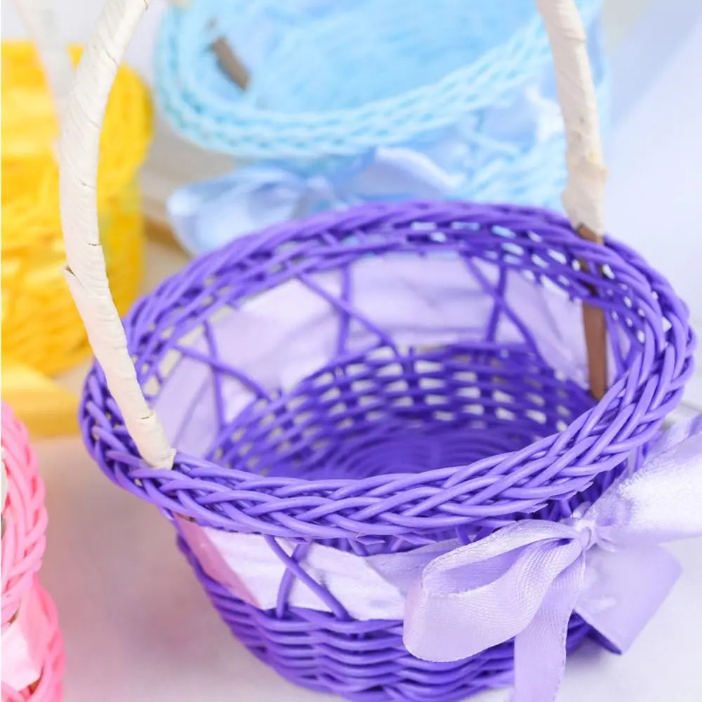panier à fleurs rond en rotin imitation avec poignée décoratif tissé à la main - vue 3 sur 11