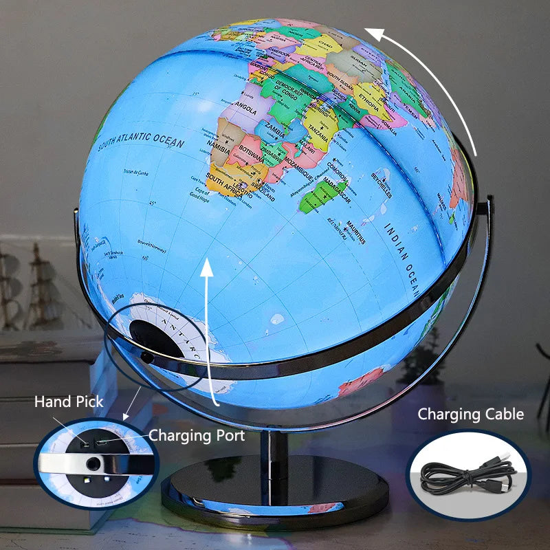 globe terrestre lumineux avec carte du monde éducative - vue 6 sur 10