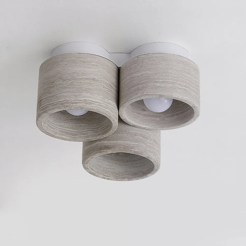 plafonnier led moderne 3 têtes en pierre de grain de bois wabi sabi - vue 4 sur 6