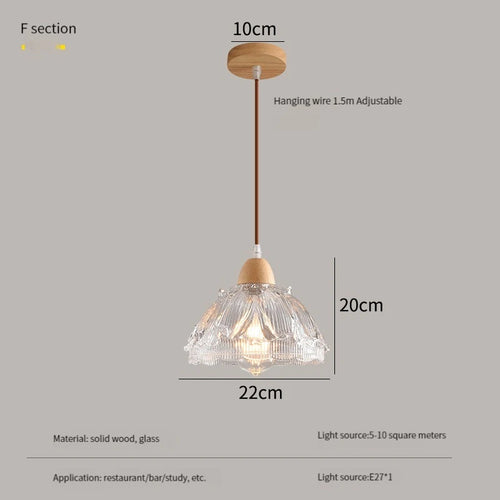 lustre nordique led suspendu moderne en bois et verre - vue 11 sur 13