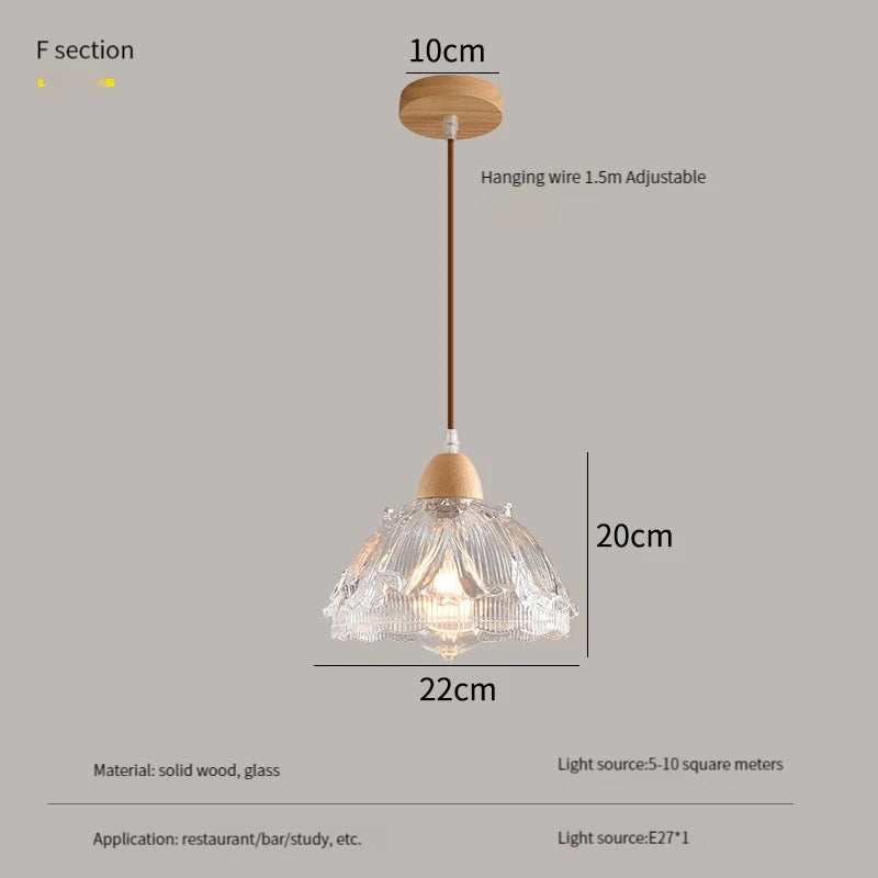 lustre nordique led suspendu moderne en bois et verre - vue 10 sur 13