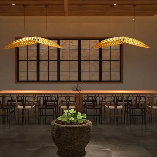 Lustre design en bois à chevrons d'art moderne - vue 5 sur 8