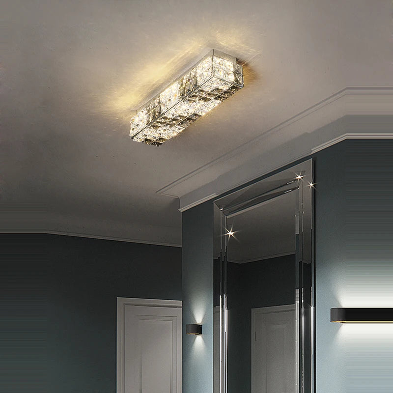 plafonnier led art déco carré cristal design moderne élégant - vue 4 sur 22