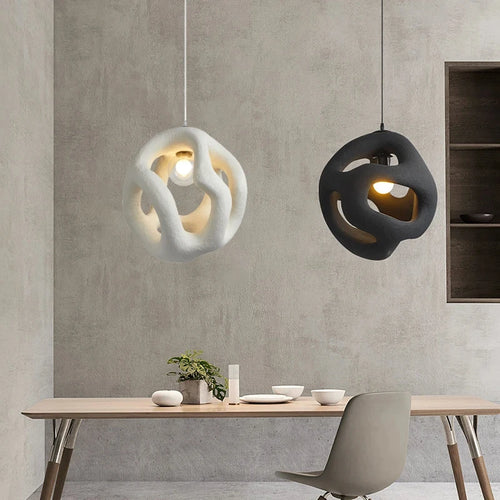 suspension Wabi-sabi Design Style salon maison chambre à manger résine haut de gamme intérieur LED - vue 3 sur 8