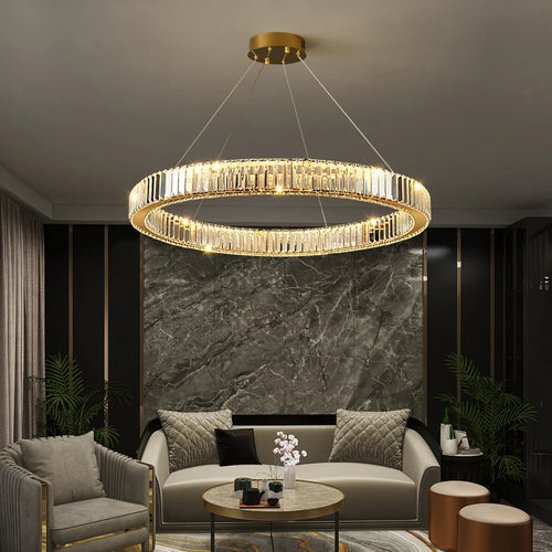lustre moderne en cristal rond à led avec intensité variable - vue 4 sur 16