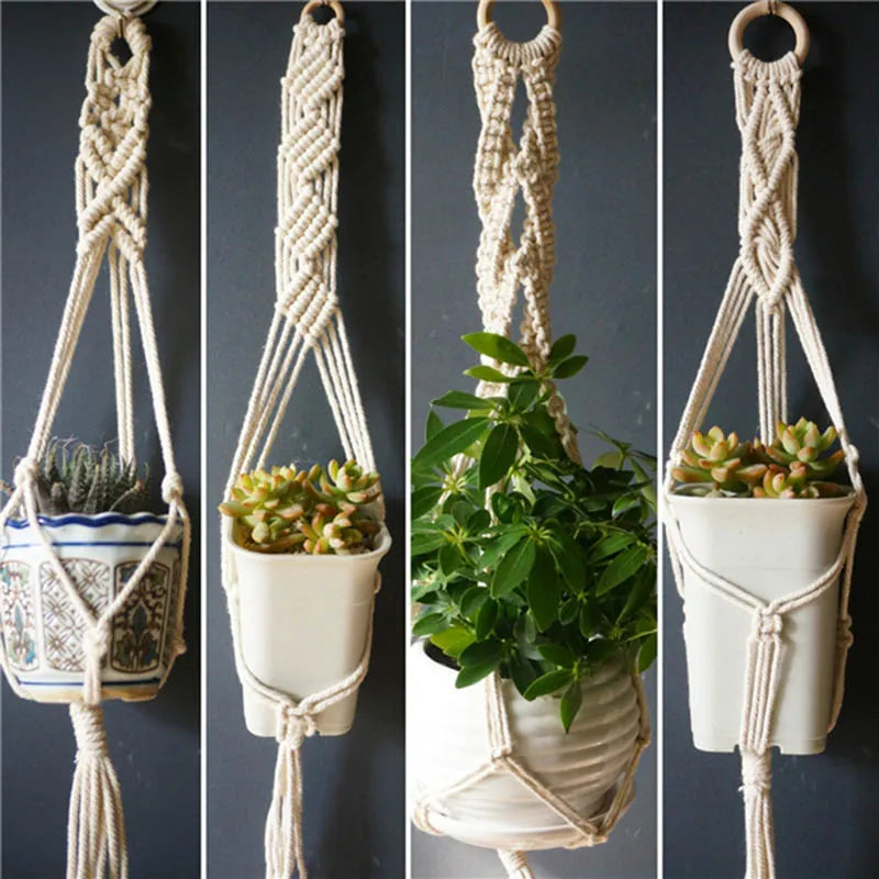 lot de 5 suspensions de plantes en macramé style bohème faites main - vue 3 sur 5