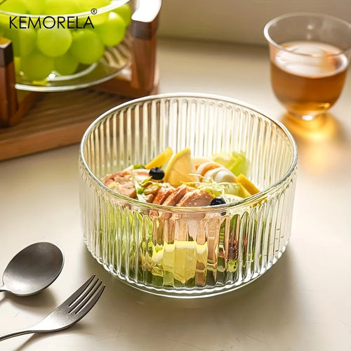 Bol en verre rayé design pour salades desserts - vue 6 sur 9