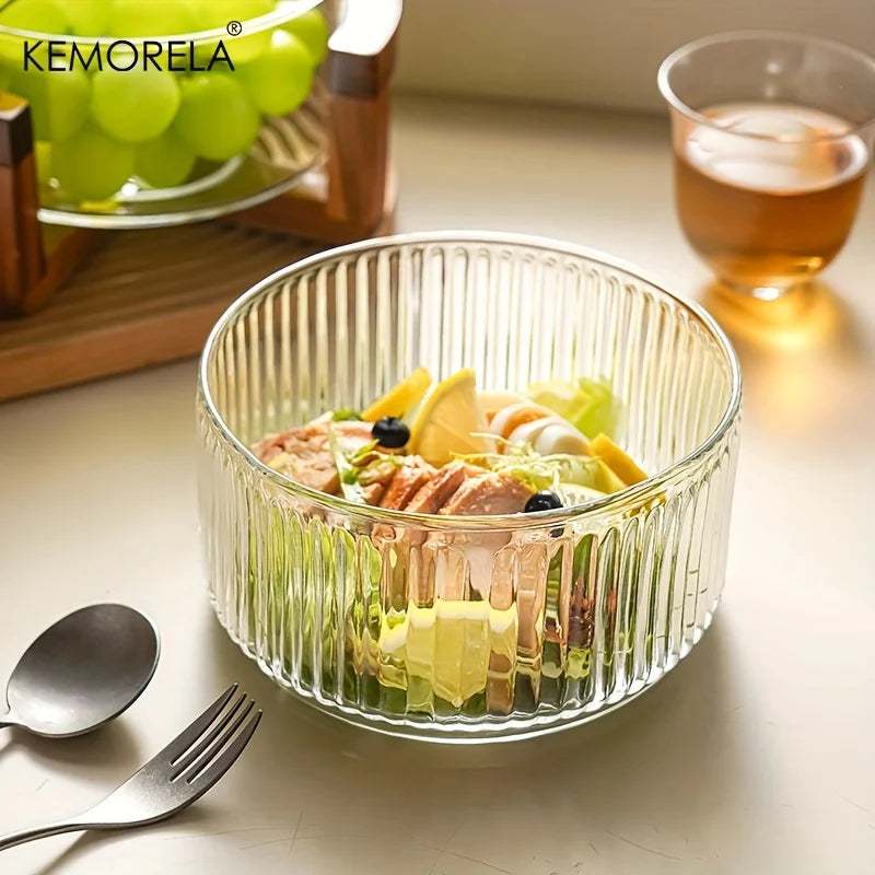 Bol en verre rayé design pour salades desserts - vue 5 sur 9