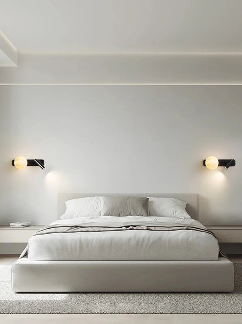 Modern Minimalist Black Rotatable All Copper Natural Marble Wall Lamp, Bedroom Bedside Lamp, Light Luxury Living Room Wall Lamp - vue 5 sur 7
