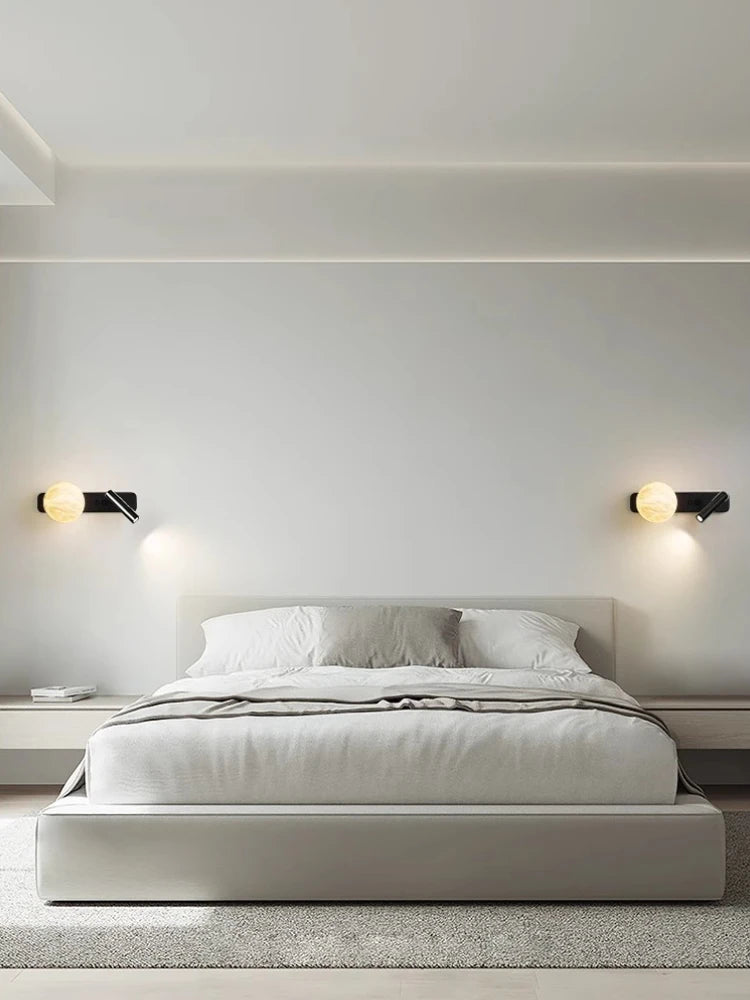 Modern Minimalist Black Rotatable All Copper Natural Marble Wall Lamp, Bedroom Bedside Lamp, Light Luxury Living Room Wall Lamp - vue 4 sur 7