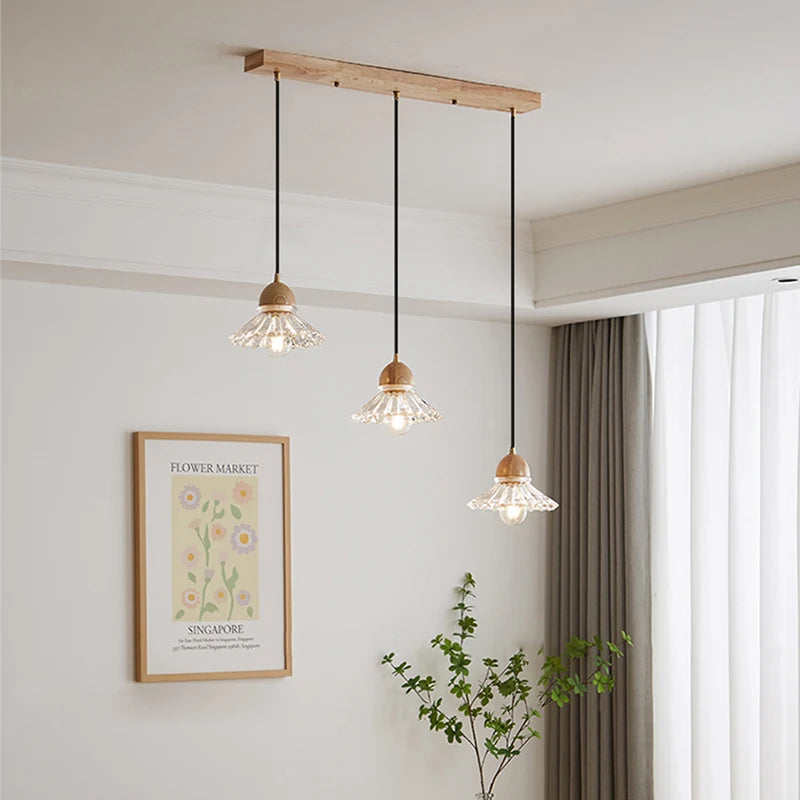 lustre nordique moderne en bois et verre led japonais - vue 1 sur 10