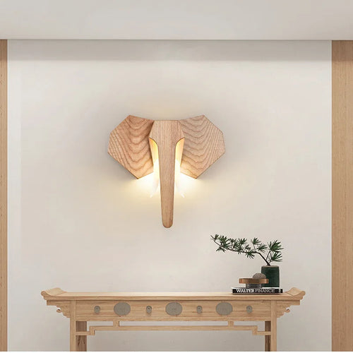 lampe éléphant en bois de frêne style sud-est asiatique - vue 2 sur 7