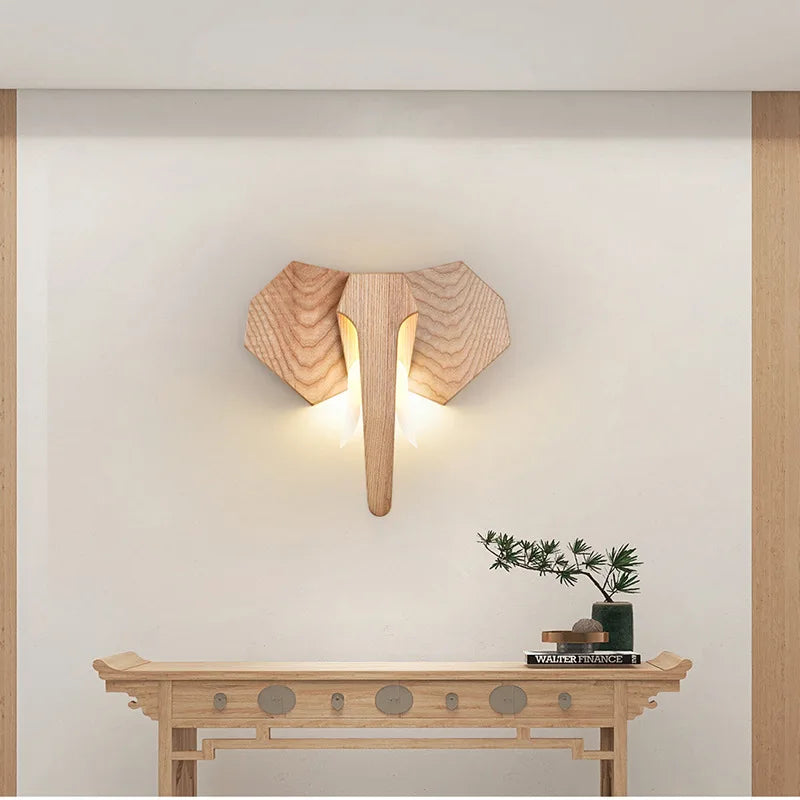 lampe éléphant en bois de frêne style sud-est asiatique - vue 2 sur 7