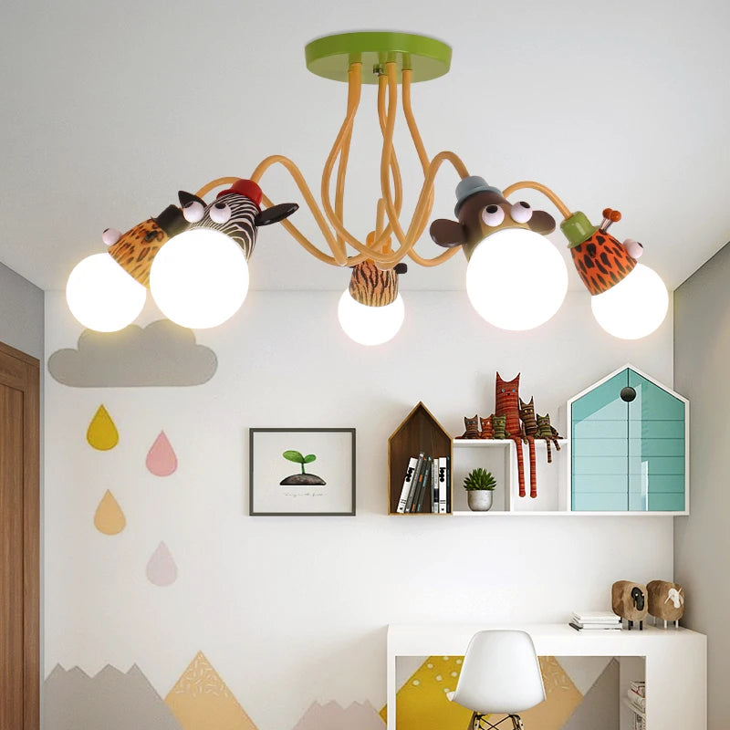 Cartoon Zebra Monkey Tiger Giraffe Animal Pendant Lamps LED E27 Kids Bedroom Hanging Light For Kindergarten Baby Child Decor - vue 1 sur 9