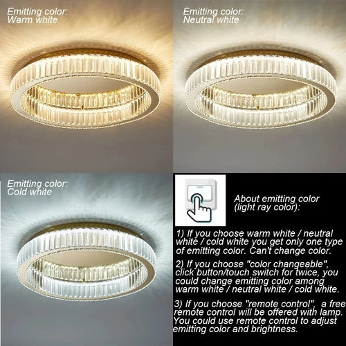 Plafonnier LED ronde en cristal pour chambre à coucher salon Foyer salle à manger moderne luxe en acier inoxydable plafonnier en cristal - vue 6 sur 8