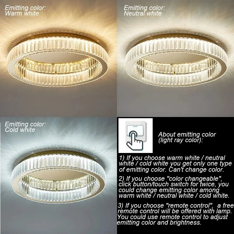 Plafonnier LED ronde en cristal pour chambre à coucher salon Foyer salle à manger moderne luxe en acier inoxydable plafonnier en cristal - vue 5 sur 8