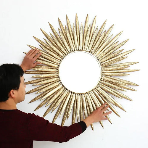miroir mural décoratif en fer forgé tournesol design européen 3D - vue 7 sur 7