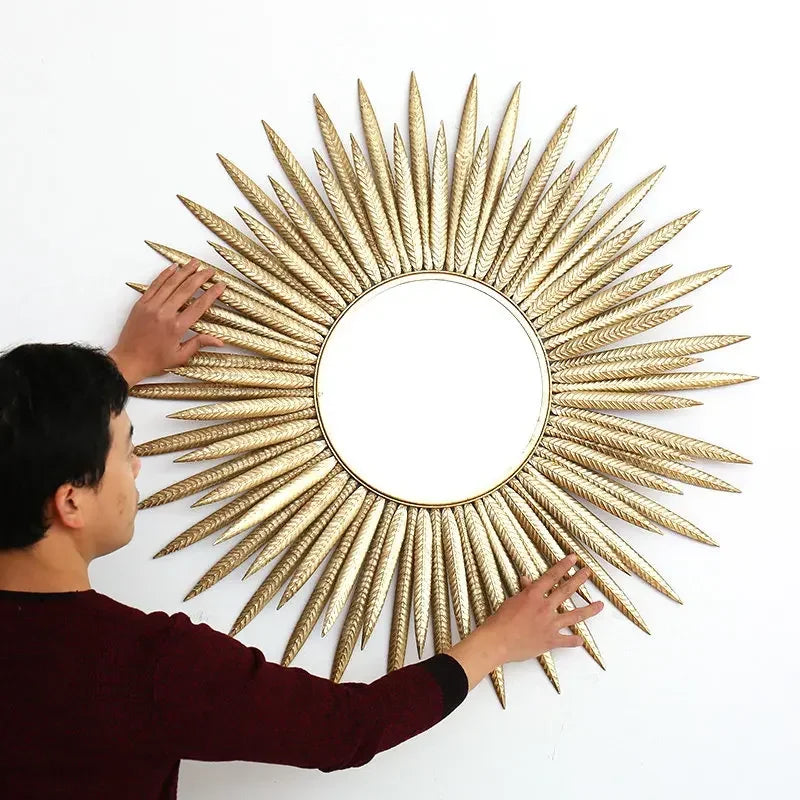 miroir mural décoratif en fer forgé tournesol design européen 3D - vue 7 sur 7