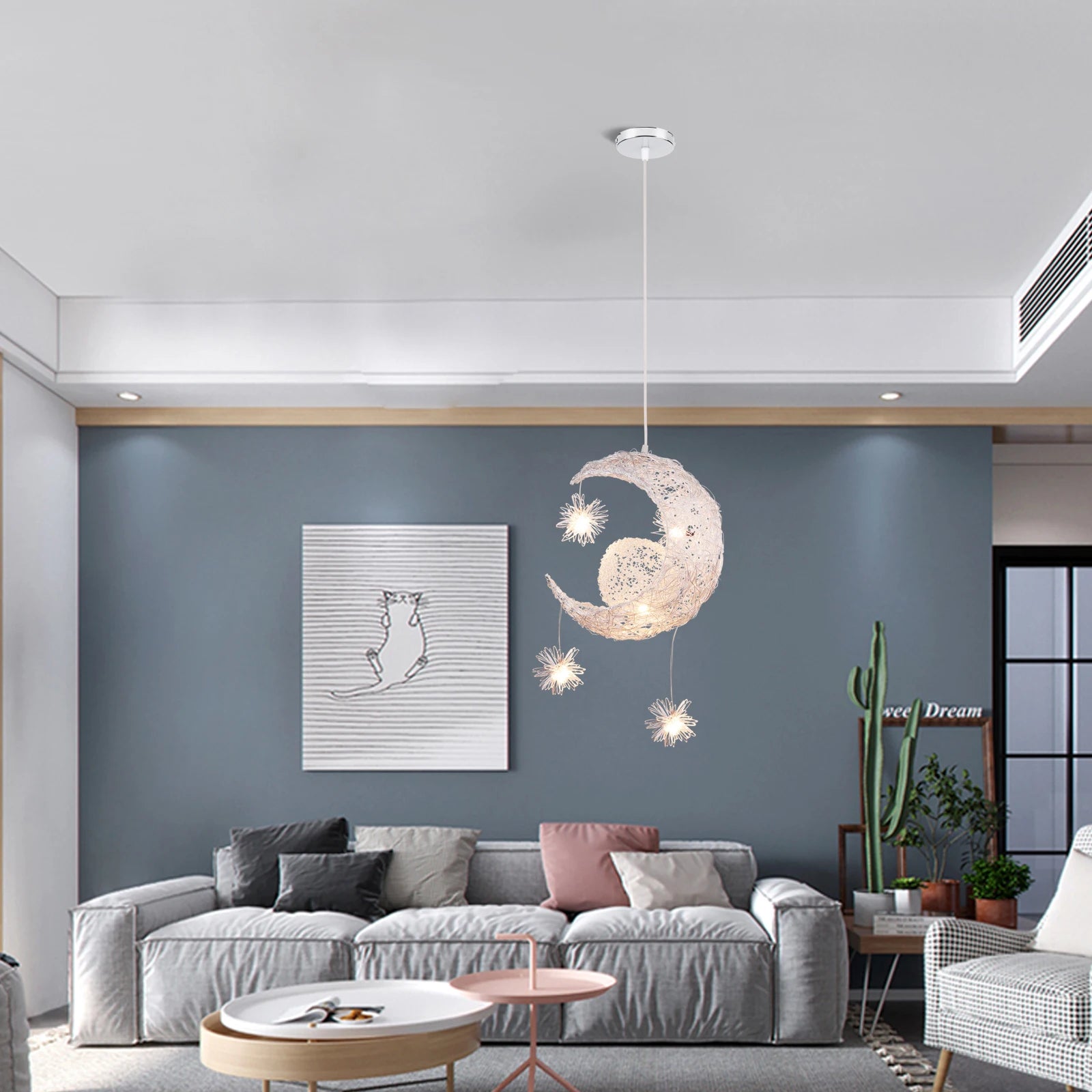 lustre led romantique moderne en forme de lune et étoile - vue 4 sur 14
