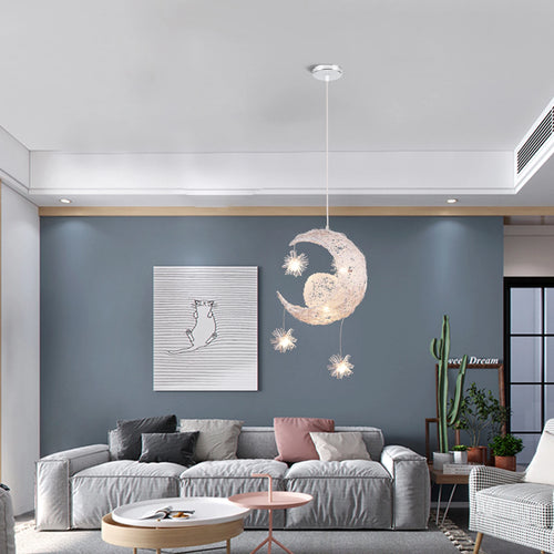 lustre led romantique moderne en forme de lune et étoile - vue 4 sur 14